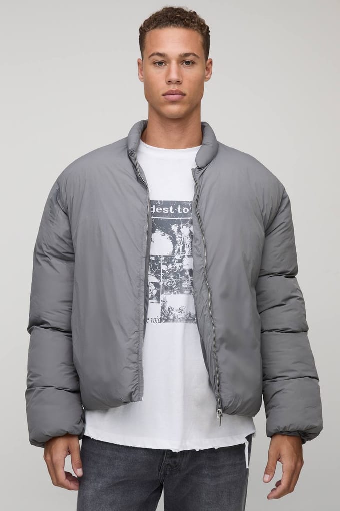 Lange Mono Gevoerde Oversized Bomberjack | Grey | Size Medium