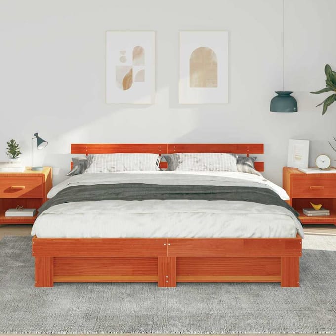 vidaXL - Bedframe - met - hoofdeinde - Bruin - 180 - x - 200 - cm - Massief - grenenhout