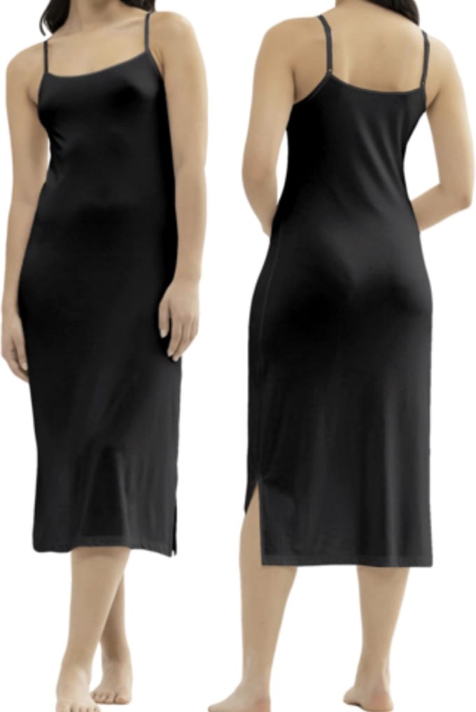 Onderjurk - Zwart - Bamboe Viscose - Lang - 116CM - Maat L/XL (813)