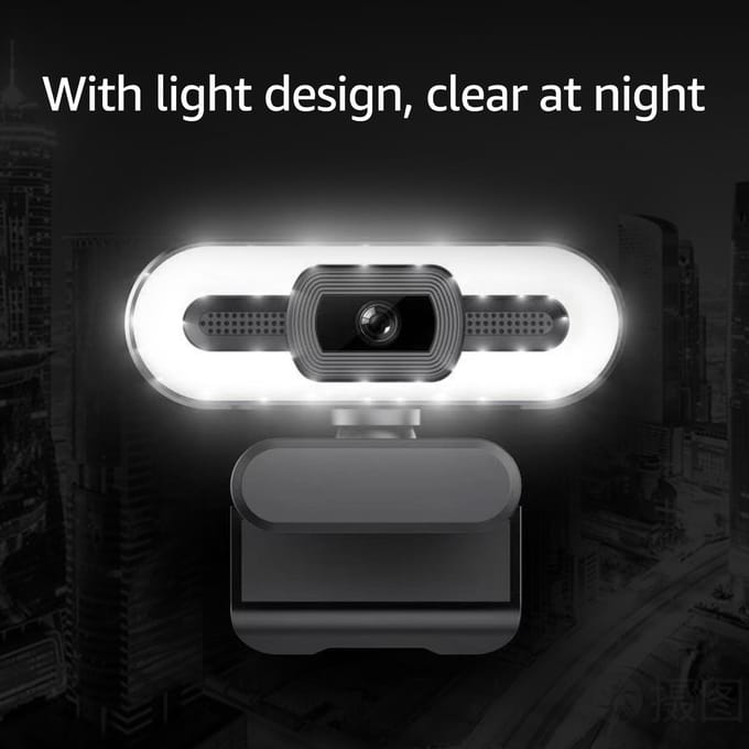 Webcam USB 4K Plug and Play avec éclairage de microphone intégré pour diffusion en direct d'appels vidéo Full HD noir