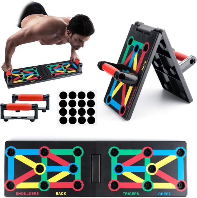 Push Up Rack - Fitness Board - Kracht Training - Multifunctioneel Systeem - 34 x 21 cm - Multicolor