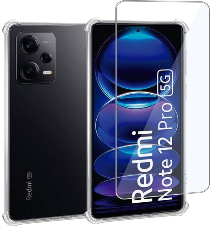 Geschikt voor Xiaomi Redmi Note 12 Pro - Hoesje + Screenprotector – Gehard Glas Cover + Shock Proof Case - Transparant