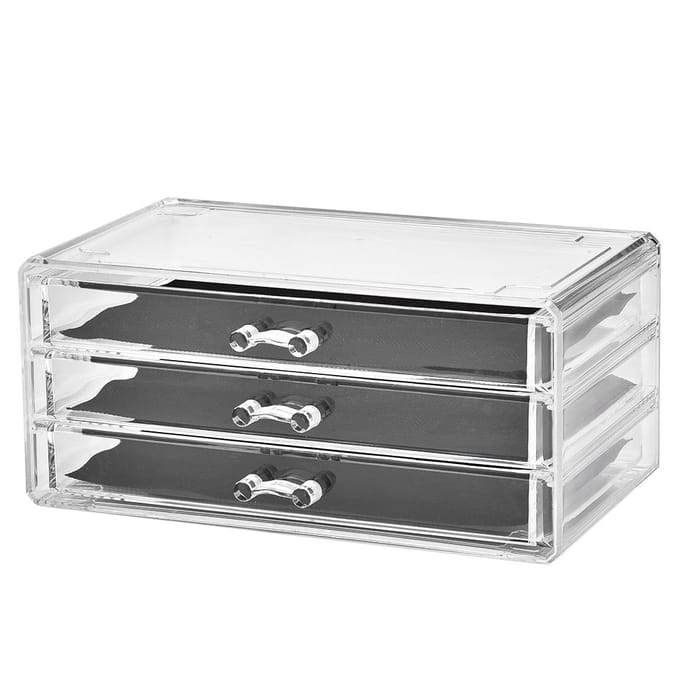 Drie laags Transparante Make-up Desktop Lades Tafel Cosmetica Opbergdoos Houder black