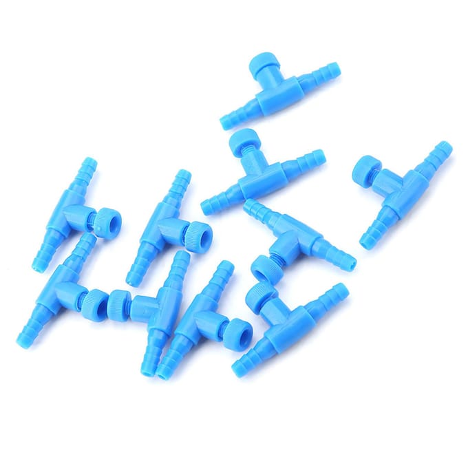 Lot de 10 vannes de régulation de pompe à air à 3 voies en plastique pour aquarium blue