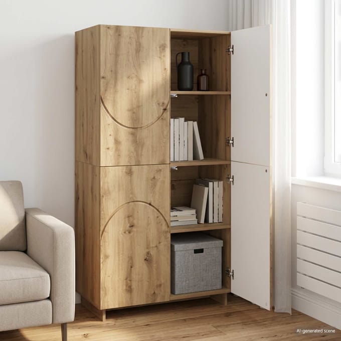 vidaXL - Highboard - Artisanaal - eiken - 79 - x - 41 - x - 151 - cm - Bewerkt - hout