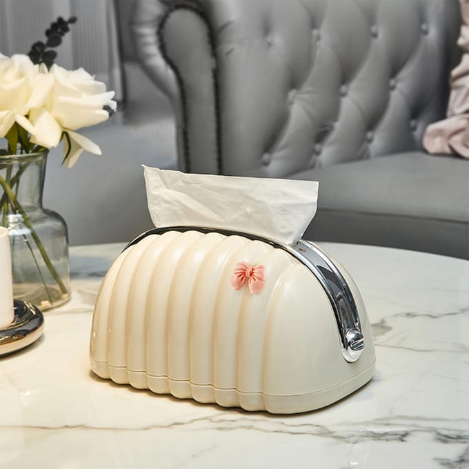 Decoratieve Dooshoes Schelpvormige Tas Desktop Servettenhouder voor Slaapzaal Woonkamer white