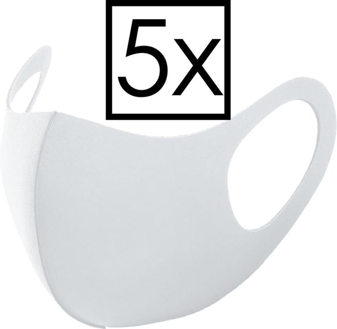 Mondkapje Wasbaar Universeel Mondmasker Wasbaar Niet Medisch Wit - 5x