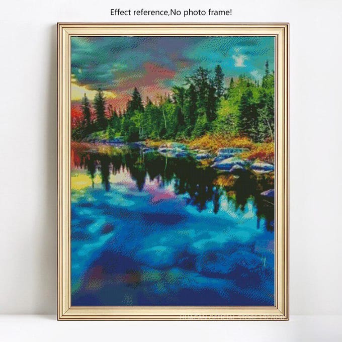 Peinture diamant 5d, perceuse complète, paysage rond, mosaïque, broderie, image scénique 20X30 blue