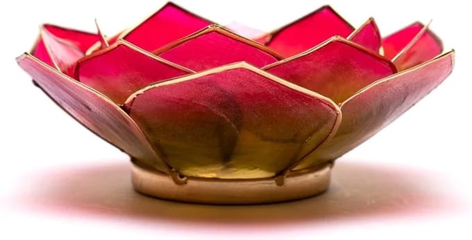 Lotus sfeerlicht bladvorm roze/groen goudrand — 13.5 cm