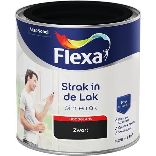 Flexa - Strak In De Lak Binnenlak Hoogglans - Zwart - 250 Ml