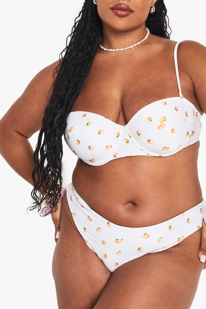 boohoo Dames Plus TANGERINE PRINT GEPADDE BALKON BIKINI TOP | Oranje | Maat: 46