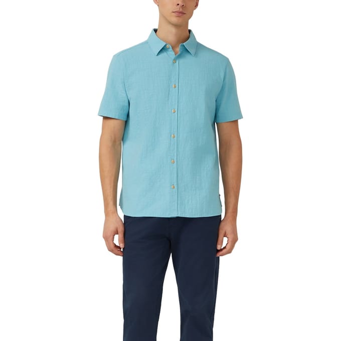 s.Oliver - male - Regular fit: Gestructureerd shirt met korte mouwen van katoen
