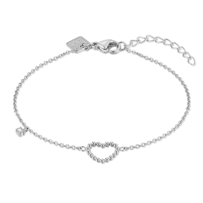 Twice As Nice Armband in edelstaal, open hartje, steentje 16cm+3cm