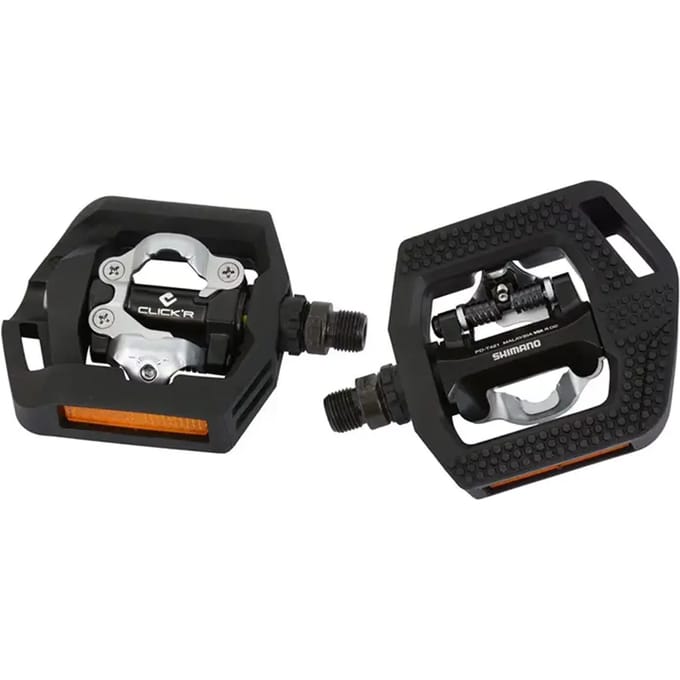 Pedaalset Shimano Click'R T421 platform + enkelzijdig SPD met SM-SH56 plaatjes - zwart