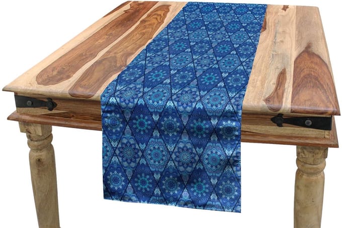 ABAKUHAUS Tafelloper – Blauwe Mandala 40x180 cm – Boho