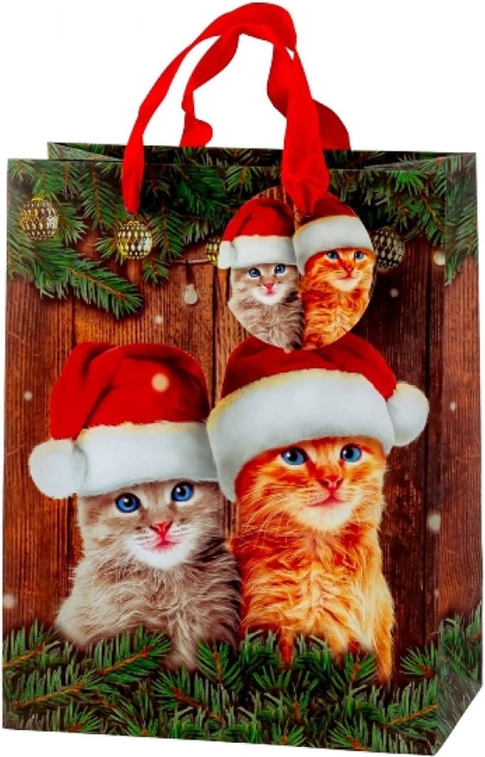 Kerst cadeautas katten 18x23x10 cm