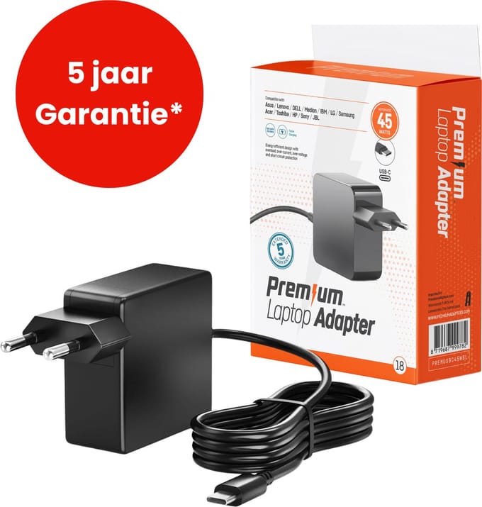 Premium USB C Laptop oplader 45W - Universeel voor alle merken laptops - USB C Kabel + adapter