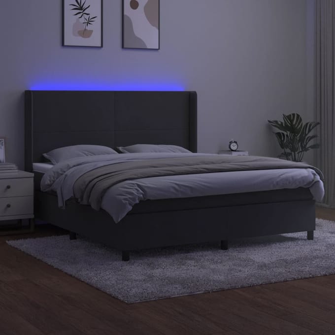 vidaXL - Boxspring - met - matras - en - LED - fluweel - donkergrijs - 160x200 - cm