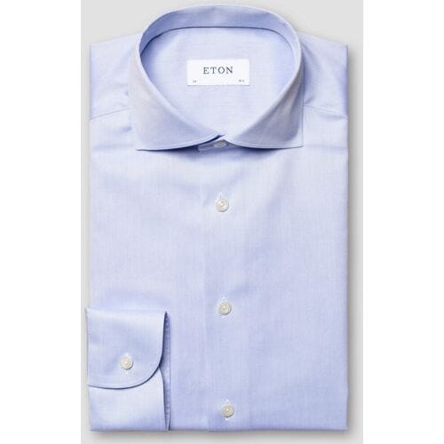 Katoenen Eton overhemd effen lichtblauw slim fit