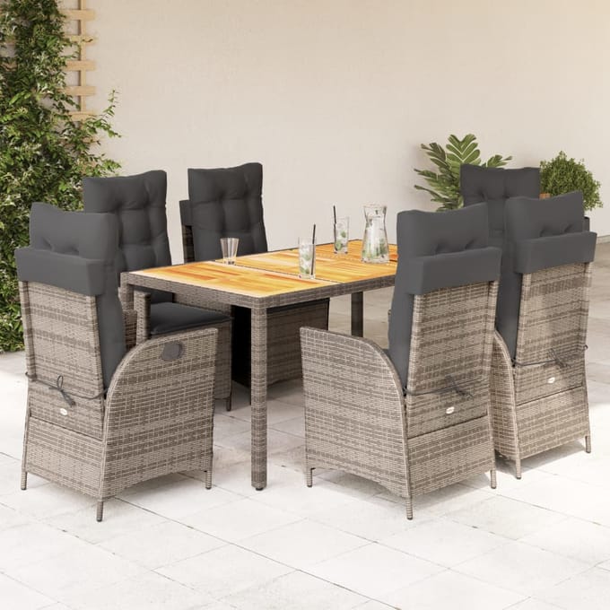 vidaXL - 7-delige - Tuinset - met - kussens - poly - rattan - grijs