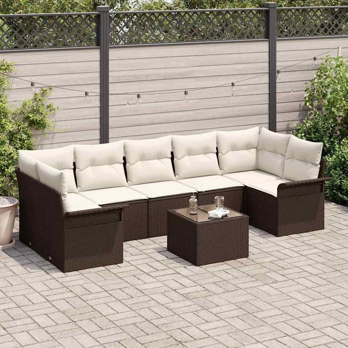 vidaXL - Tuinbank - Set - 8 - st - Bruin - en - Crème - poly - rattan