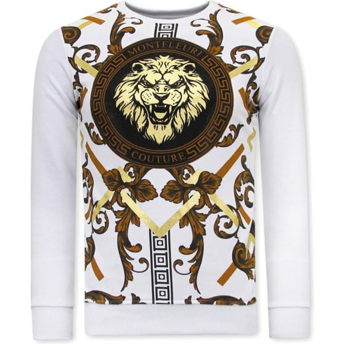 Heren Sweater met Print - Gouden Leeuw - 3728 - Wit