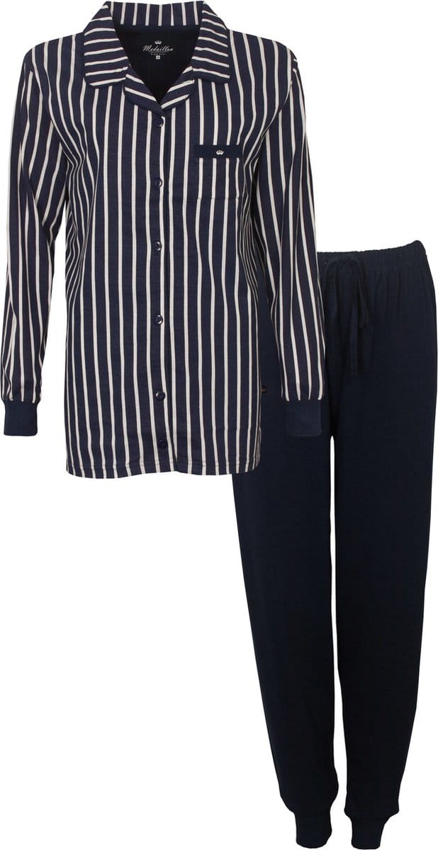Medaillon Dames Pyjama - Doorknoop - Donker Blauw - Maat 3XL