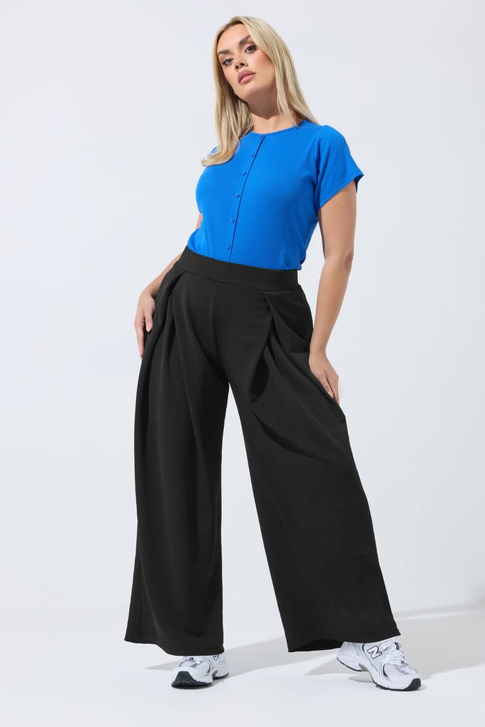 Limited Collection Zwarte Geplooide Broek Met Wijde Pijpen Size 48