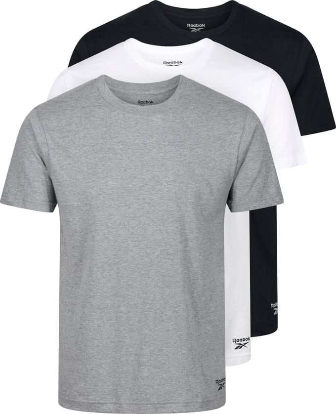Reebok - Crew Neck Basic T-shirt - 3 pack - Maat S - Santo - Zwart/Wit/Grijs