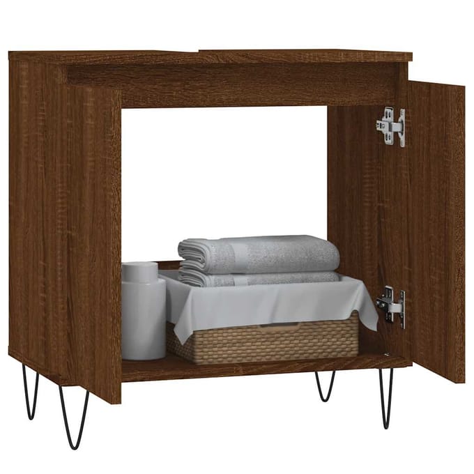 vidaXL - Badkamerkast - 58x33x60 - cm - bewerkt - hout - bruin - eikenkleur