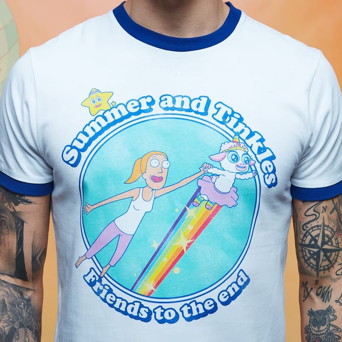 Rick and Morty Summer & Tinkles ringer t-shirt - Wit/Blauw - M