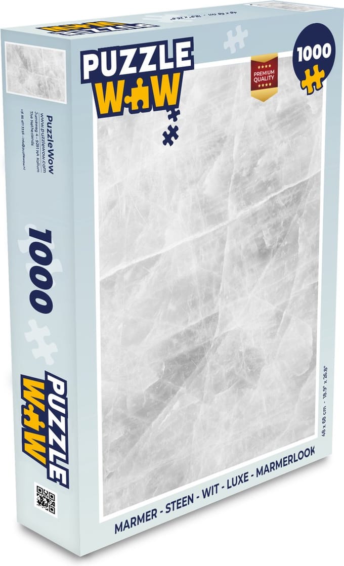 Puzzel Marmer - Steen - Wit - Luxe - Marmerlook - Legpuzzel - Puzzel 1000 stukjes volwassenen