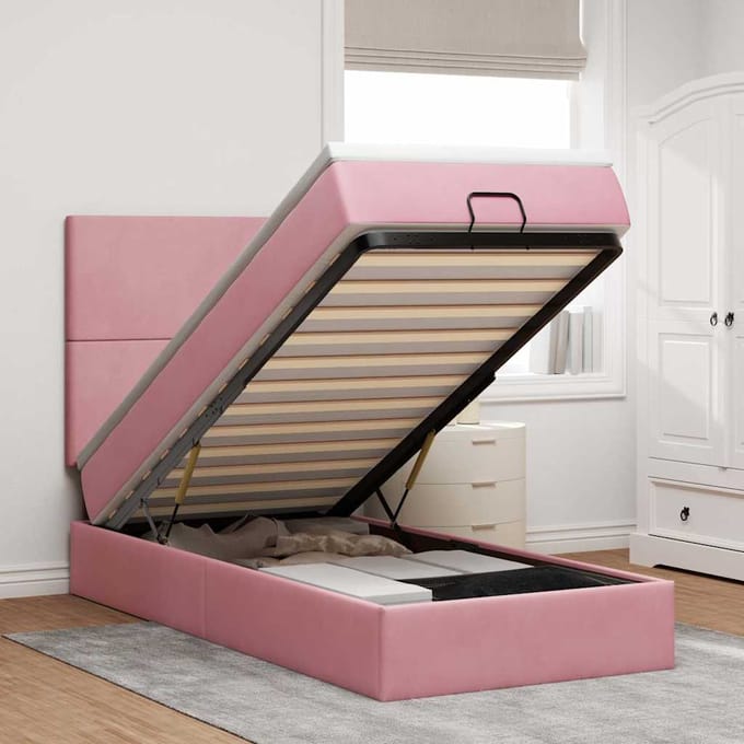 vidaXL - Ottoman - bed - met - matrassen - en - LED's - 90x190cm - fluweel - roze