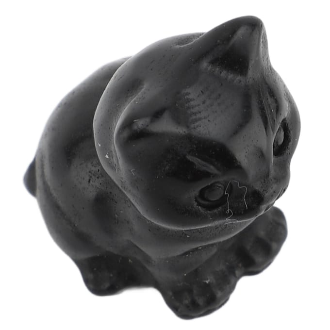 Petite Statue de Chat en Cristal Chat Mignon Chanceux Assis Figurine Décoration en Pierre Précieuse Décor de Bureau Obsidienne black
