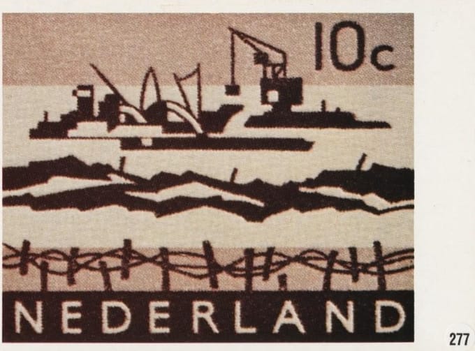 Briefkaart met afbeelding deltawerken postzegel