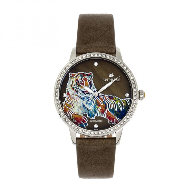 Keizerin Diana automatisch gegraveerd MOP horloge met leren band