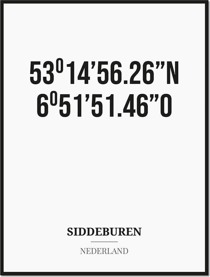 Poster/kaart SIDDEBUREN met coördinaten