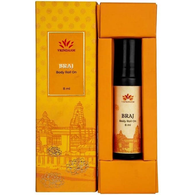 Braj olie roller (8 ml), Braj Aromatische Olie Rollerflesje, Vrindaam 10.5875 yellow