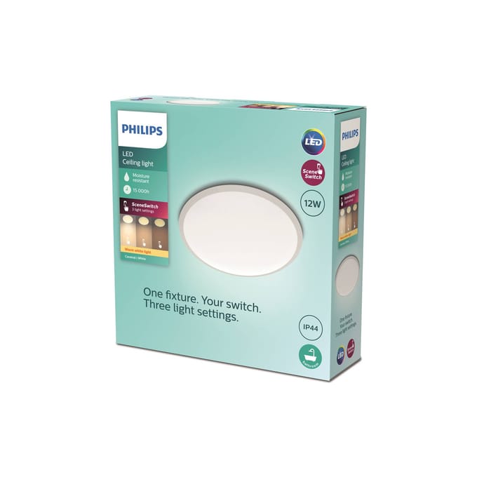 Philips Cavanal badkamer plafondlamp - wit - rond - klein -12 W