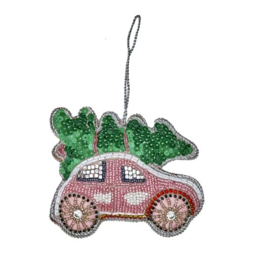 Rice kerst stoffen ornament met kralen car
