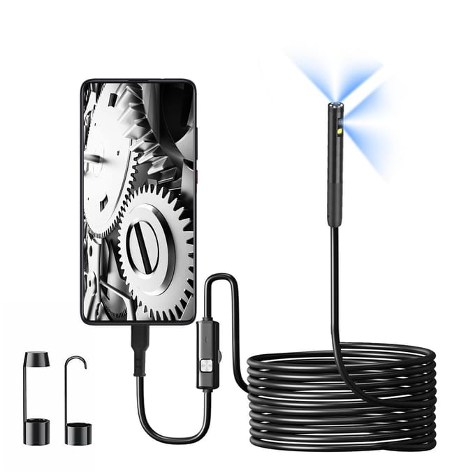 Caméra endoscopique avec lumière, endoscope HD 1920P avec 8 lumières LED réglables, double objectif, IP67 noir