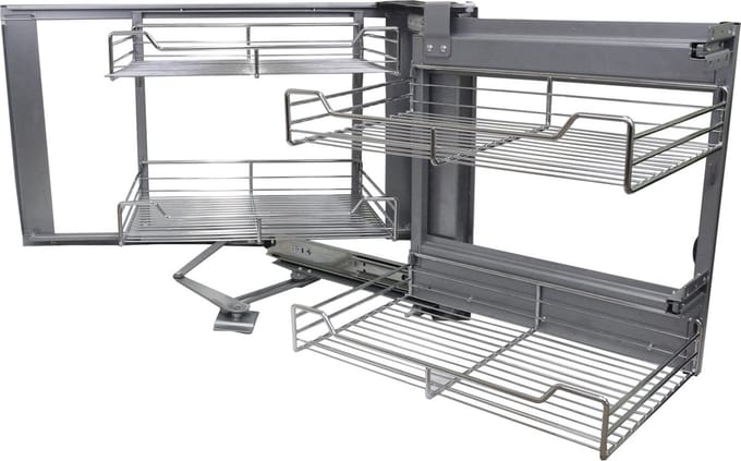 Uitschuiflades hoekunit - rvs - 90-100 cm - links