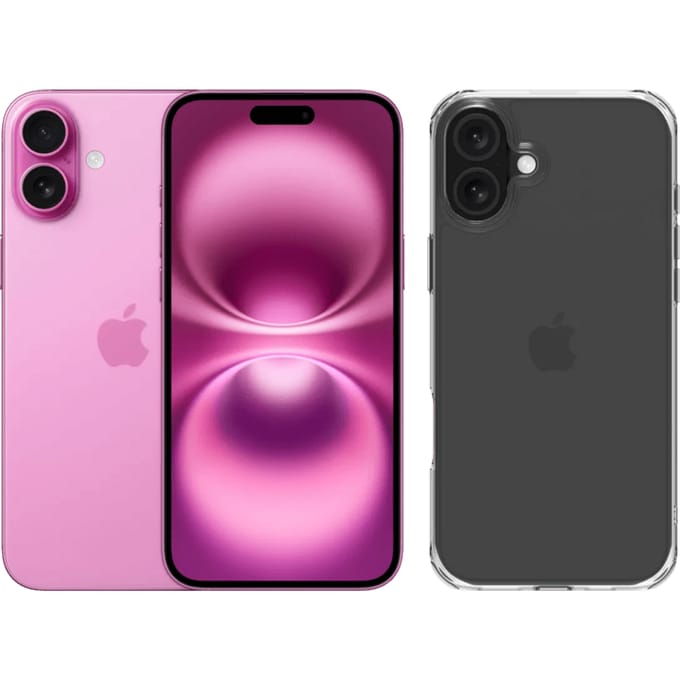 Apple iPhone 16 Plus 256GB Roze + BlueBuilt Protective Back Cover Transparant