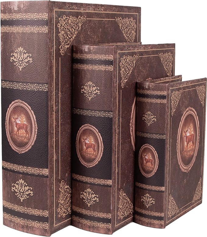 Clayre & Eef Opbergdoos Set van 3 Boeken 27/22/17 cm Bruin Hout