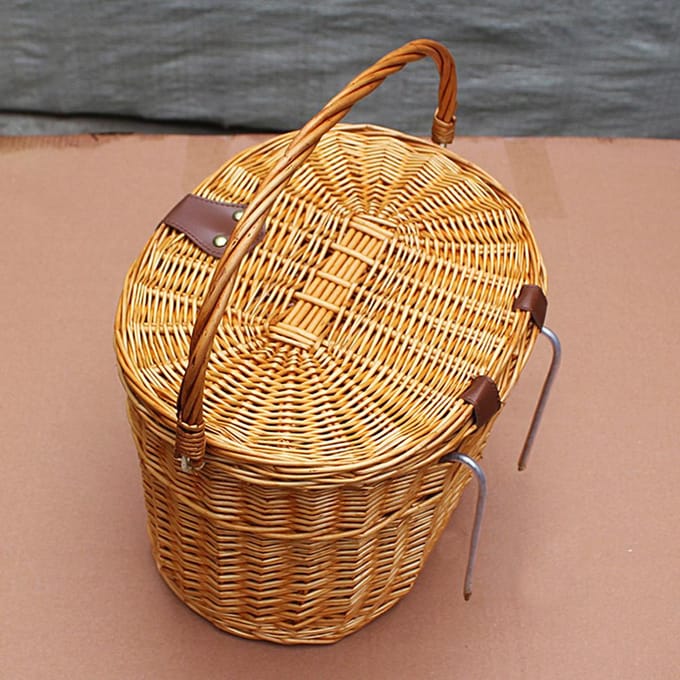 Panier de courses rustique en osier avec couvercle et poignée de transport marron