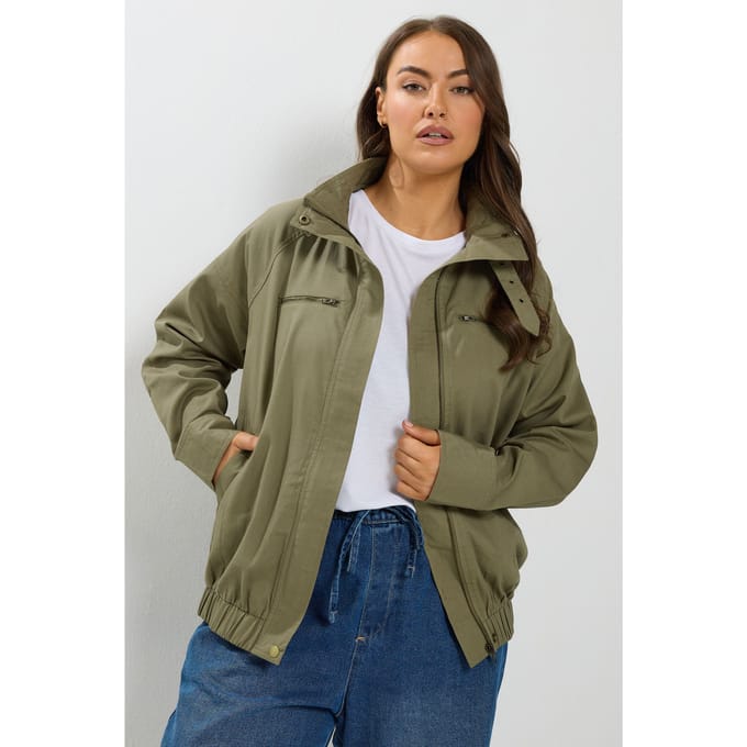 Yours Kakigroene Twill Shacket Met Colhals Size 42
