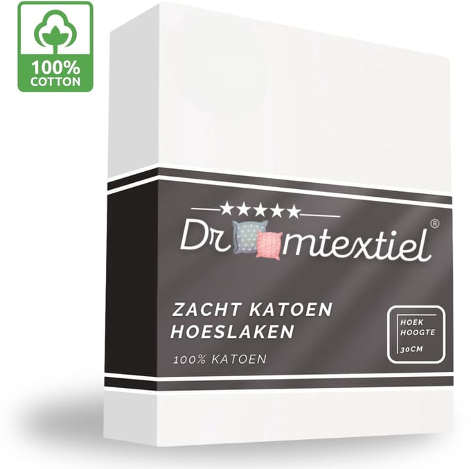 Droomtextiel Hoeslaken - 180x200 cm - Wit - 100% Katoen