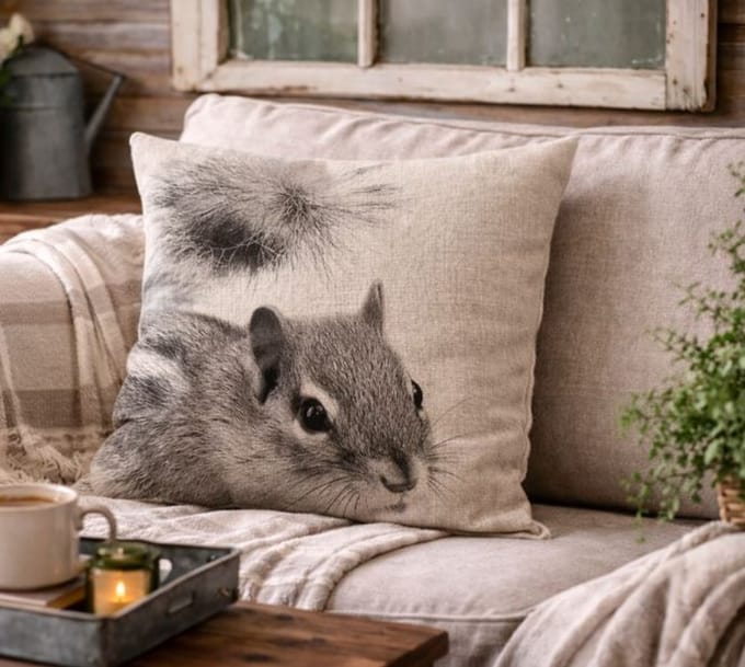 Canvas Monochrome Wildlife Collection Kussenhoes - Eekhoorn - 45x45 cm