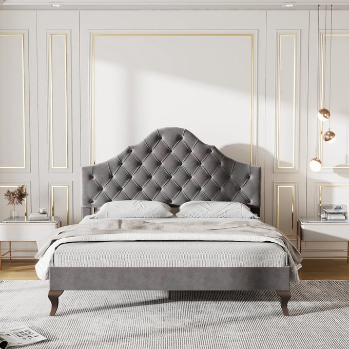 KOMHTOM Bed Gestoffeerd bed 14x200 cm met lattenbodem en hoofdeinde in hoogte verstelbaar Gemakkelijk grijs