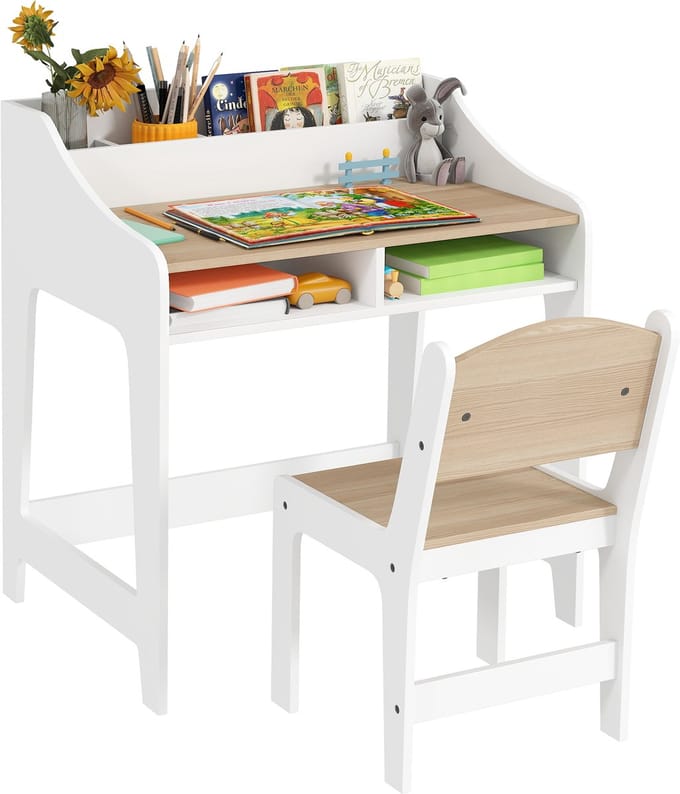 AIYAPLAY Kinderstudiebureau met stoel MDF 60L x 48B x 68H cm Natuurhout